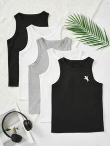 SHEIN 5pcs/Set Young BoyComfortable Casual Solid Color Round Neck Vest Underwear Set, Suitable For All Seasons - Multicolor - View 3