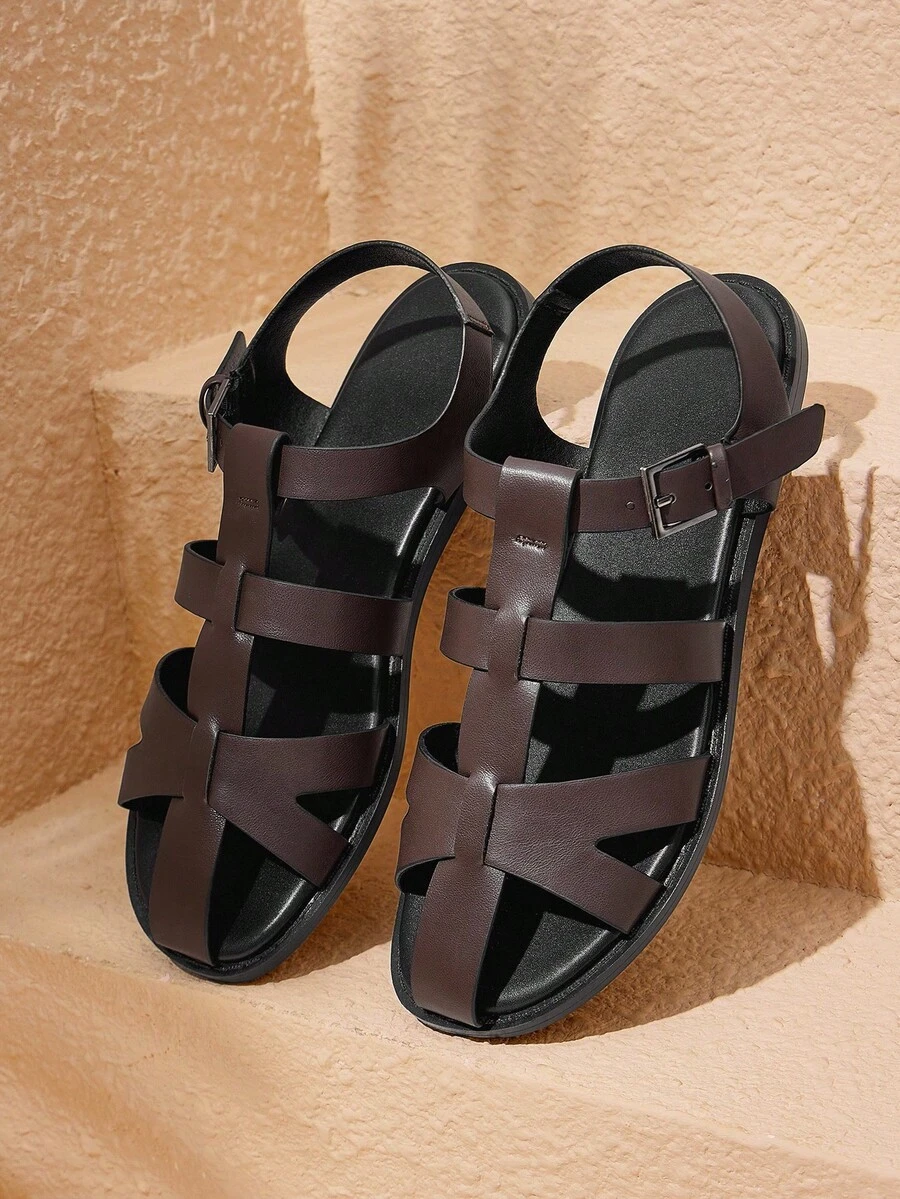 HighSole Sandalias casuales planas de punta redonda marrones para mujer, con suela grande suave y cómoda, versátiles y de estilo romano, adecuadas para exteriores, viajes, playa, uso diario, primavera/verano - Marrón - Ver 1