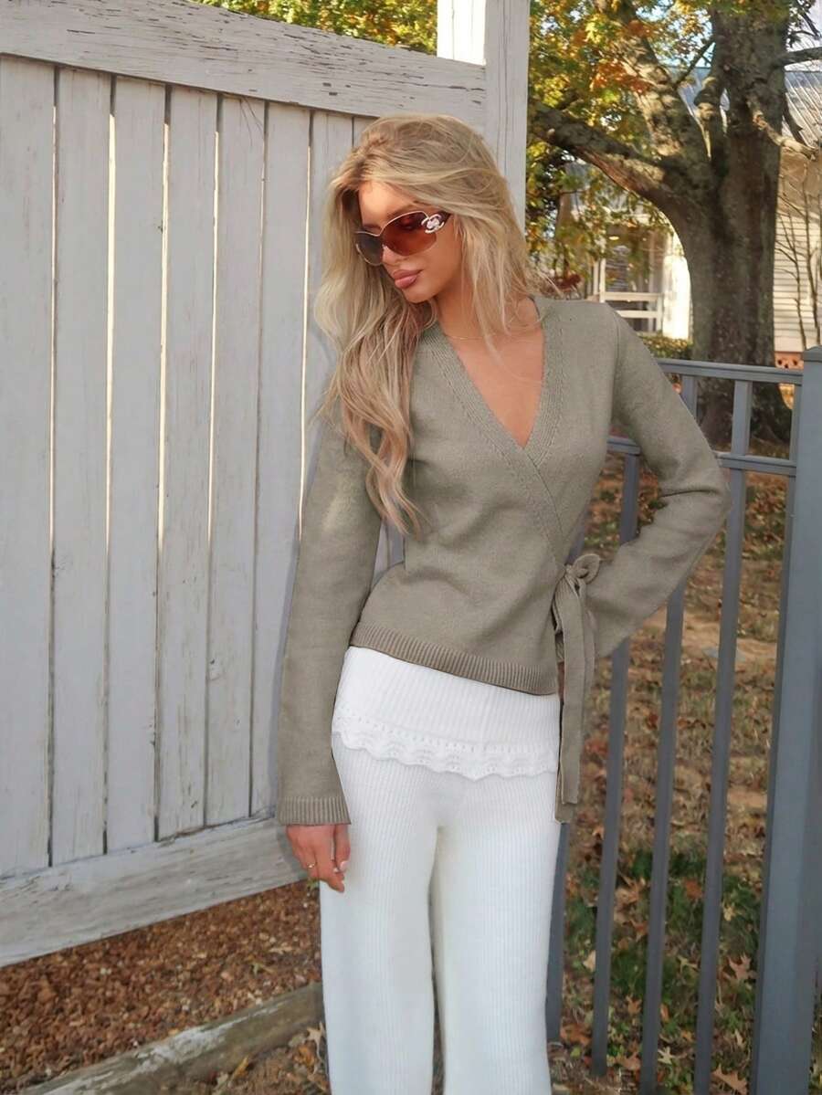 Sydney Algeri 女士系带宽松休闲开衫，百搭 - 摩卡棕 - 查看 1