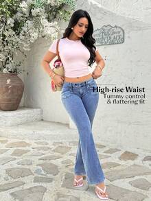 Rivivi 女士休闲水洗低腰喇叭牛仔裤 - 淺色水洗藍 - 查看 3