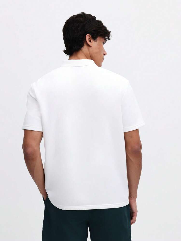 Camisa Polo Casual Slim Fit Masculina de Manga Curta com Logotipo Bordado e Estampa no Peito, Gola Clássica, Verão e Primavera