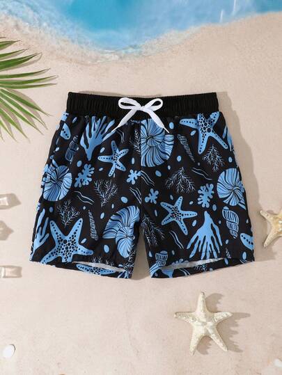 Bañador con cordón en la cintura y estampado de plantas tropicales para niño