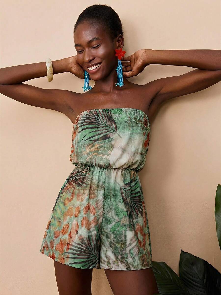 Travachic Áo liền quần in họa tiết, mùa hè, trang phục mùa hè cho nữ, đồ đi biển, trang phục đi biển cho nữ, trang phục đi nghỉ mát cho nữ, thoải mái, rộng rãi, áo liền quần cho nữ - Nhiều màu - Xem 1