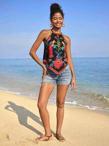 Travachic 女士梭织印花露肩背心 - 彩色 - 查看 5