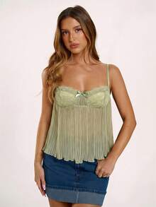 SHEIN BAE Women's Bow Decor Ruched Sexy Versatile Camisole Top - Apricot - View 3