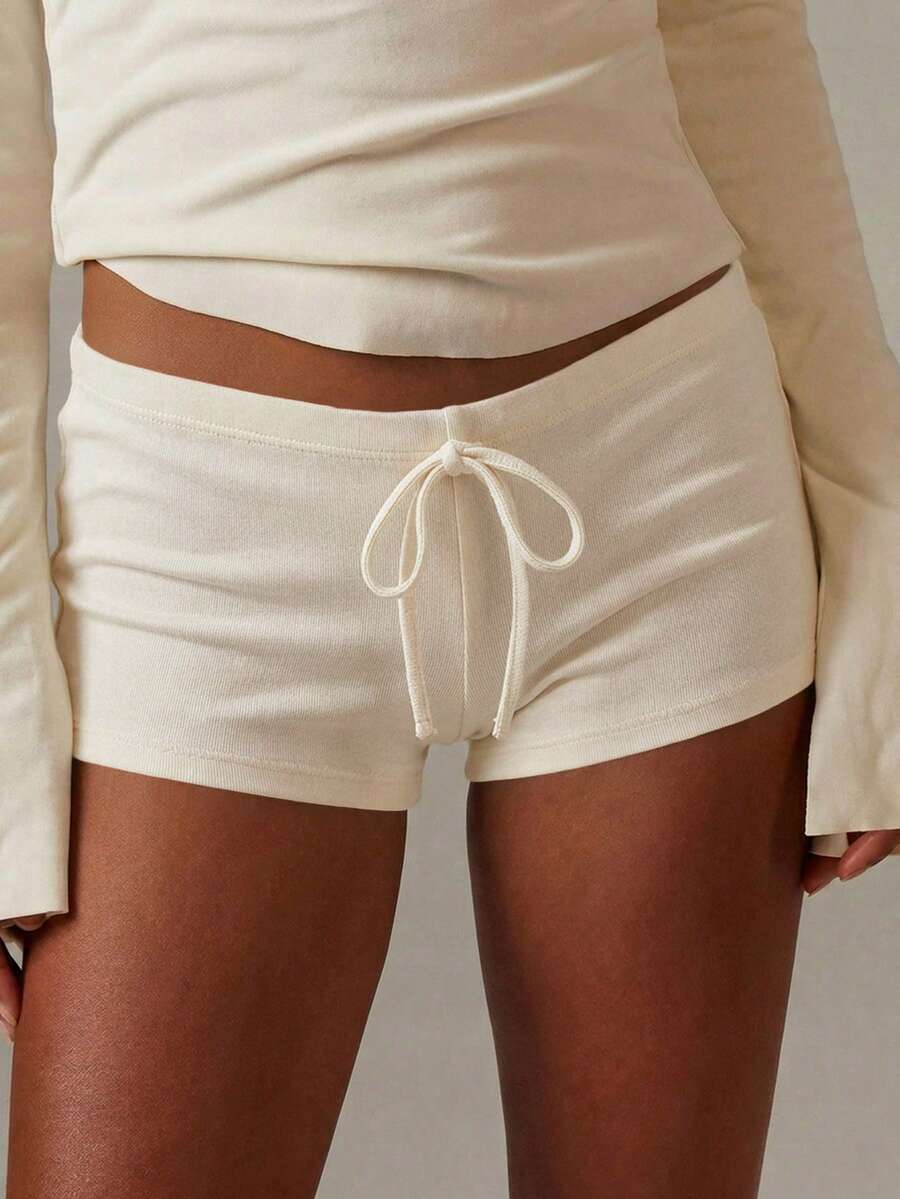 Athîral 女士休闲纯灰色针织短裤 - 杏色 - 查看 1