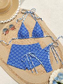 Swim Mod Reversible Hot-Selling Bikini Set, Fashionable Swimwear For Vacation, Spring/Summer Golf White Sexy - Blue - View 5