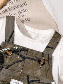 Baby Boy Casual Versatile Denim Bib Shorts With Pockets, Everyday Wear - Army Green - View 4