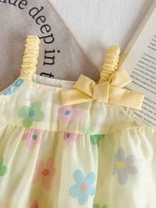 SHEIN Baby Girl Cute Bow Strap Dress, Summer - Multicolor - View 4
