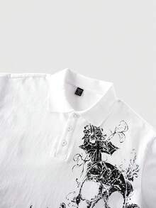 ROMWE MEN 男士休闲印花短袖Polo衫 - 白色 - 查看 3