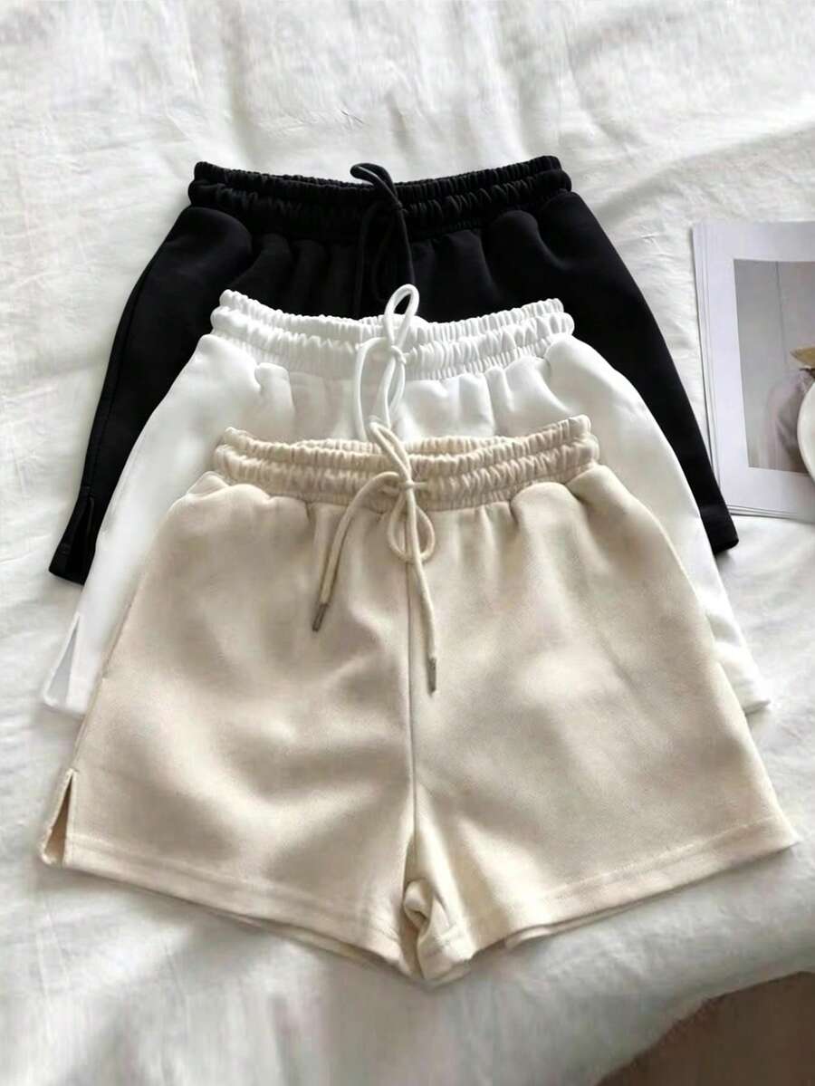 Resyla Quần short nữ màu trơn, cạp chun, có dây rút, kiểu dáng thường ngày. - Nhiều màu - Xem 1