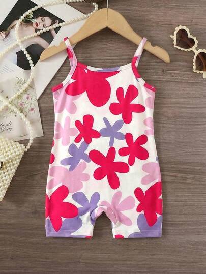 SHEIN Baby Girl Floral Print Casual Jumpsuit, Fashionable Holiday Style For Summer