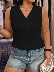EMERY ROSE Plus Size Casual Solid Color Tank Top - Black - View 3