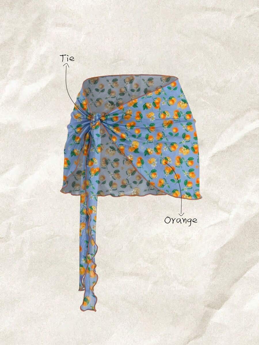 Elavelle Women's Random Print Tie-Front Cover-Up, Spring/Summer - Multicolor - View 1