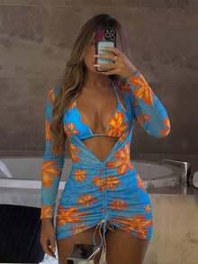 Swim Vcay 3-Piece Assorted Printed Swimwear Set, Springbreak Style (Copyright Purchased) For Summer Beach Vacation - Baby Blue - View 3