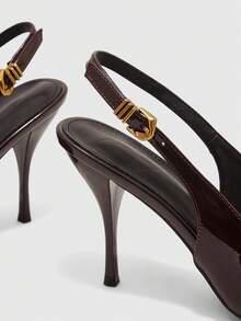 CUCCOO BIZCHIC Giày cao gót mũi nhọn bóng bẩy kiểu Âu và Mỹ, kiểu stiletto, có quai hậu, thích hợp cho tiệc tùng, đi làm, tiếp khách, đa năng, kiểu sandal kín mũi dành cho nữ. - màu nâu - Xem 5
