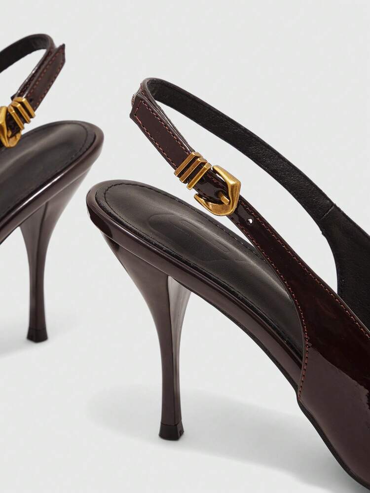 CUCCOO BIZCHIC European And American Style Glossy Pointed High Heels Stiletto Back Strap Shoes Banquet Commuter Reception Versatile Women's Closed Toe Sandals