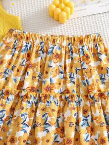 SHEIN 两件套少女休闲蝴蝶结吊带背心和彩色碎花裙，适合日常穿着和度假。 - 彩色 - 查看 6