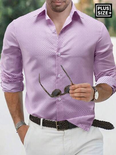Manfinity Mode Plus Size Men's Casual Printed Button-Down Long Sleeve Shirt, Formal