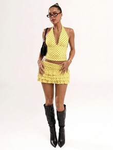 SHEIN BAE Women's Casual Polka Dot Multi-Layer Mini Skirt - Yellow - View 5