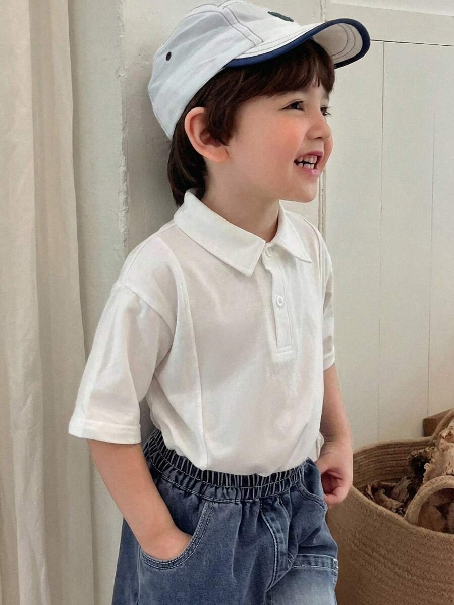 Hapijoa Young Boy Solid Color Short Sleeve Casual Polo Shirt Summer - White - View 1