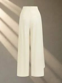 Franclia Quần dài trắng ống đứng cho nữ, quần tây thường ngày, quần công sở, quần voan, quần suông, quần mềm mại, quần cài khuy kim loại, quần đa năng, quần suông rộng, quần bất đối xứng, quần xuân/hè. - Màu be - Xem 2