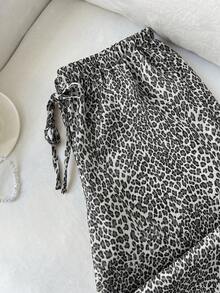EMERY ROSE Nuevos pantalones de pierna ancha con diseño de estampado de leopardo vintage de moda, delgados, en negro y gris, con cintura elástica con cordón, de pierna recta delgada, pantalones casuales de talla grande - Multicolor - Ver 6