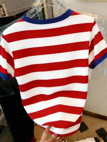 INAWLY Áo thun nữ tay ngắn cổ tròn in họa tiết phối màu tương phản - Nhiều màu - Xem 2