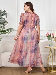 Ellevyn Plus Size Elegant Tie-Dye Print Dress, Summer - Multicolor - View 3