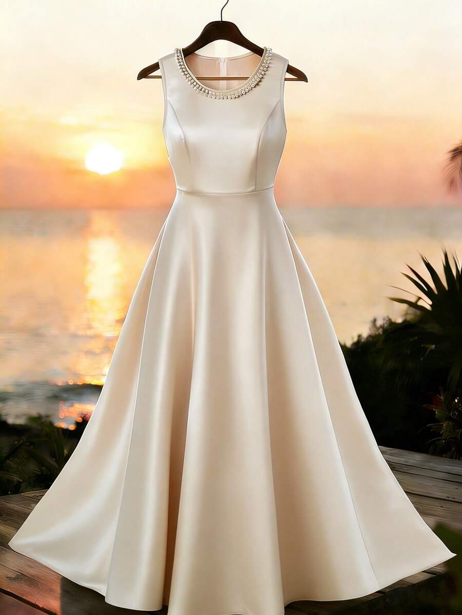 GlowEve CURVE Đầm satin đính hạt cườm cỡ lớn, thanh lịch và sang trọng. - Màu be - Xem 1