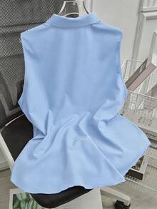 SHEIN LUNE Áo polo cổ bẻ không tay cài cúc phía trước cỡ lớn - Màu xanh lam - Xem 2