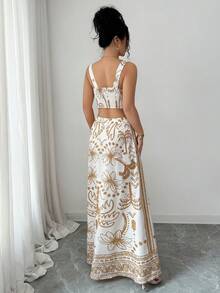 SHEIN Elenzya 女士优雅印花两件套，休闲度假沙滩装，舒适夏季套装 - 彩色 - 查看 2