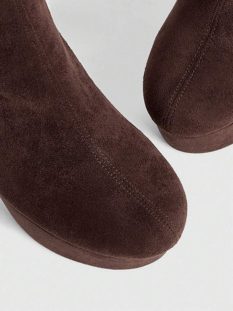 CUCCOO LuxiPop Women's Round Toe Waterproof Platform Boots, Fuzzy Material, Fashion Minimalist Comfortable Daily/Party Wear, Side Zipper Closure Solid Color Boots, Suitable For Vacation, Travel, 2000s Style