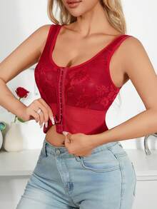 Myrelith Front Button Lace Fashionable & Comfortable Blouse - Burgundy - View 3