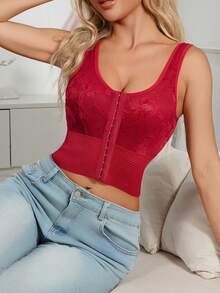 Myrelith Front Button Lace Fashionable & Comfortable Blouse - Burgundy - View 4