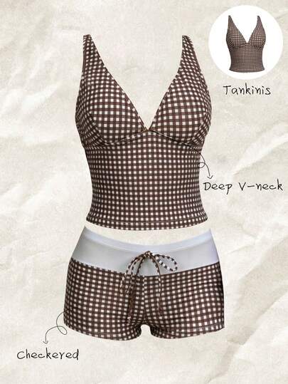 Elavelle ملابس علوية كامي ذات فتحة رقبة عميقة على شكل V مطبوعة بطبعات عشوائية، ملابس صيفية