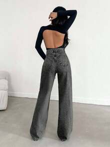 SHEIN Tall QUẦN JEAN XANH DƯƠNG CỠ CAO CHÂN RỘNG VÁY DÀI - 716 GR - màu đen - Xem 2