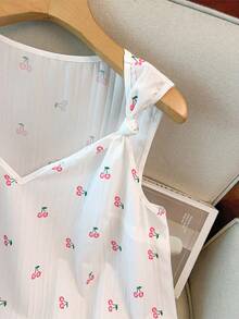 GlowEve CURVE Plus Size Cherry Print Twist Front Sleeveless Summer Shirt - Pink - View 5