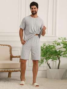 DAZY Bộ đồ ngủ nam màu xám tay ngắn và quần short, thích hợp cho mùa hè. - Màu Xám nhạt - Xem 3