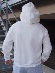 LEOGASHI LEOGASHI Men's Casual Double-Hooded Patchwork Hoodie,Streetwear,Baggy,Graphic,Matching,Friends,I Love My Boyfriend,Street Style,Couples,Structural Design, Embroidered Pattern,Double Hat - White - View 2