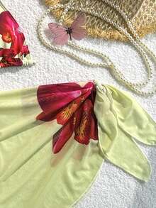 Girls' Cute Printed 3 PiecesBikini Set With Mesh Skirt, Digital Print Beach Party Swimwear For Teenage Girls - Apricot - View 5