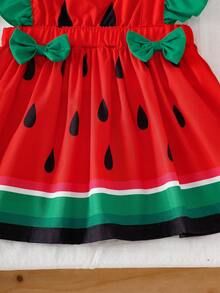 SHEIN Playful Pals Baby Girl Ruffle Collar Bow Decor Dress - Red - View 6