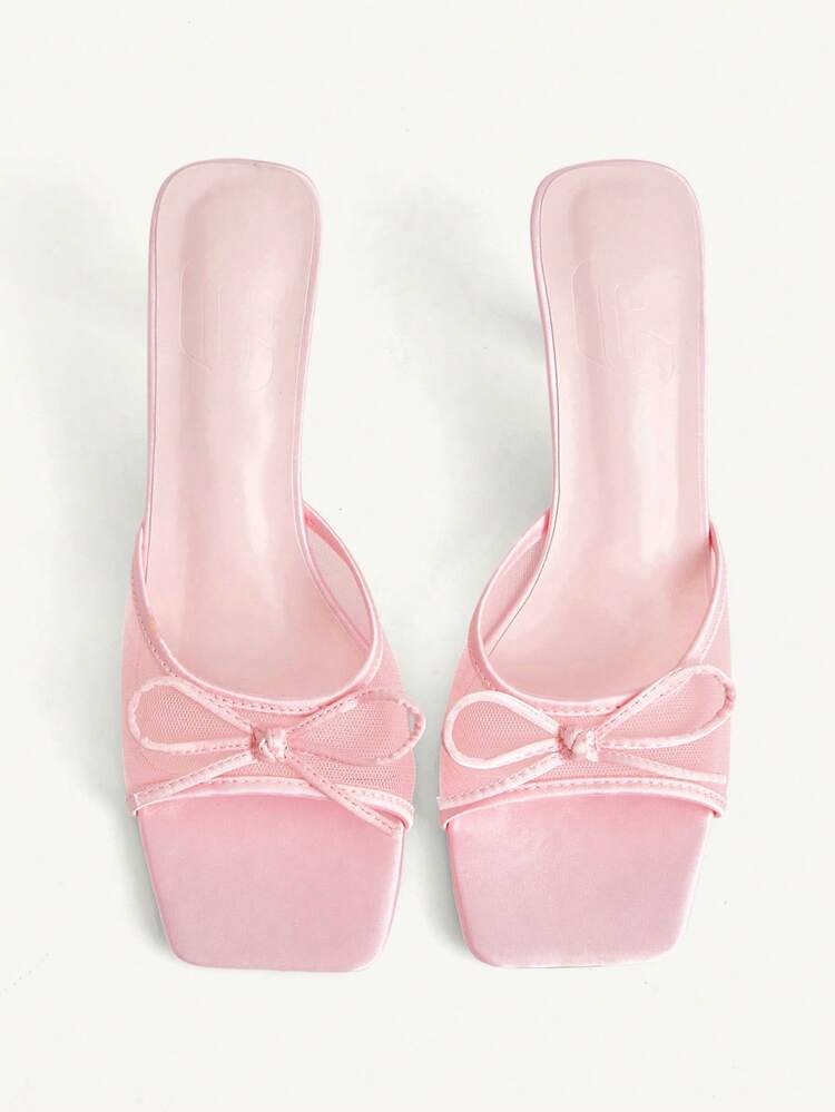 CUCCOO CHICEST Women Shoes Pink Satin Mesh Splicing Bow Fashion Spring And Summer Temperament Square Toe High Heel Sandals