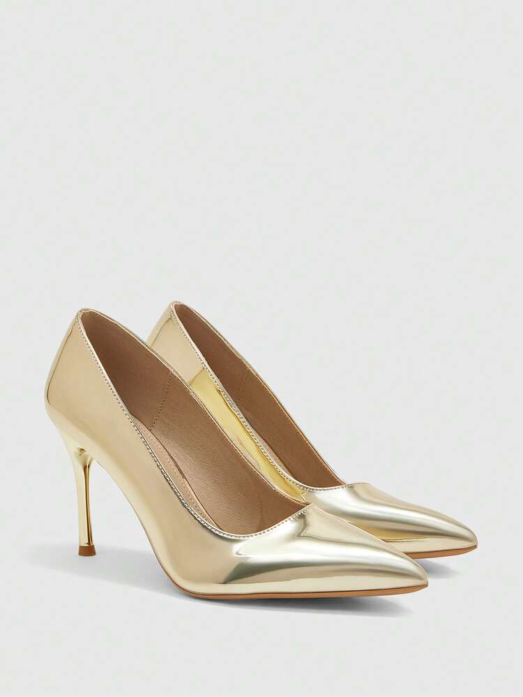 CUCCOO BIZCHIC Women Shoes New Gold Pointed Stiletto Simple Commute Daily Go To Work Shopping Women's High Heel Shoes Women's Shoes