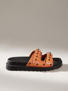 HighSole Sandalias de plataforma con decoración de remaches de moda para mujer para Navidad - Naranja - Ver 2