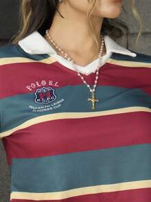 Rayane Ketlyn Short Double-Layer V-Neck Fitted Shoulder Short Sleeve Top - Multicolor - View 3