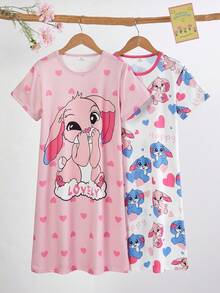 Bộ đồ ngủ dài tay ngắn cổ tròn thoải mái 2 mảnh cho bé gái, họa tiết cừu dễ thương. - Hồng - Xem 1