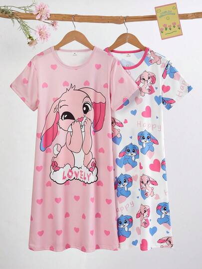 Camisón de dos piezas con estampado de ovejas lindas, de cuello redondo y manga corta, cómodo y para estar en casa