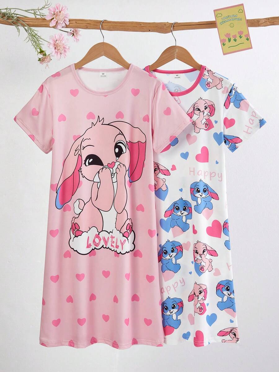 Bộ đồ ngủ dài tay ngắn cổ tròn thoải mái 2 mảnh cho bé gái, họa tiết cừu dễ thương. - Hồng - Xem 1