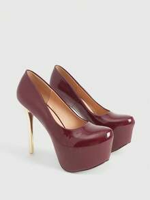 CUCCOO LuxiPop Women's Thick Sole Fashionable Elegant High Heel Shoes For Party Occasions, Nightclub Party Style, Suitable For Spring, Summer, Vacation, 2000's Style - Burgundy - View 2